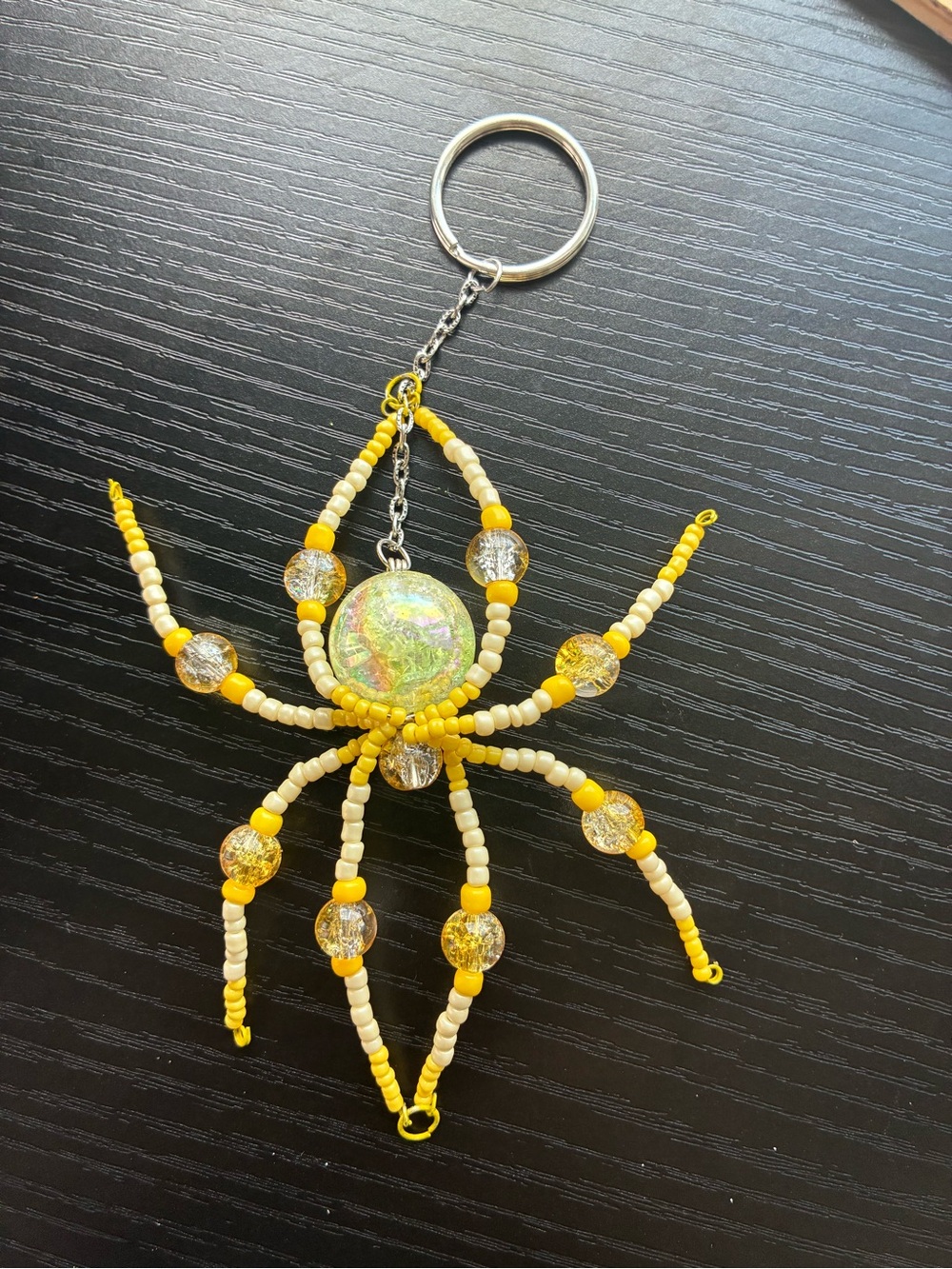 Handmade Yellow Beaded Keychain - Picture 3 of 3